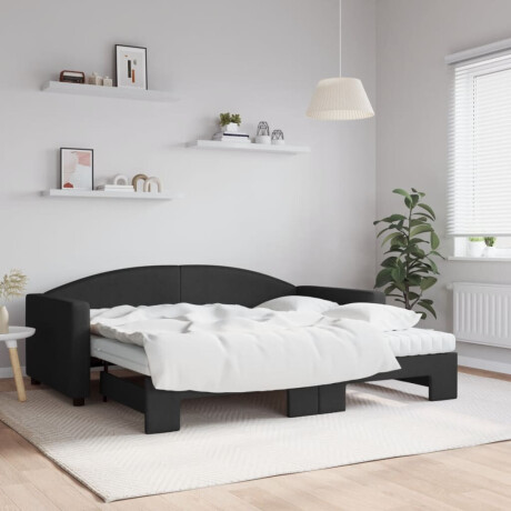 vidaXL Slaapbank met onderschuifbed en matrassen 90x190 cm stof zwart