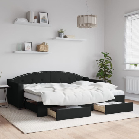 vidaXL Slaapbank met onderschuifbed en lades 80x200 cm stof zwart