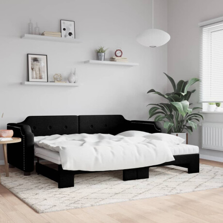 vidaXL Slaapbank met onderschuifbed en matrassen 100x200 cm stof zwart