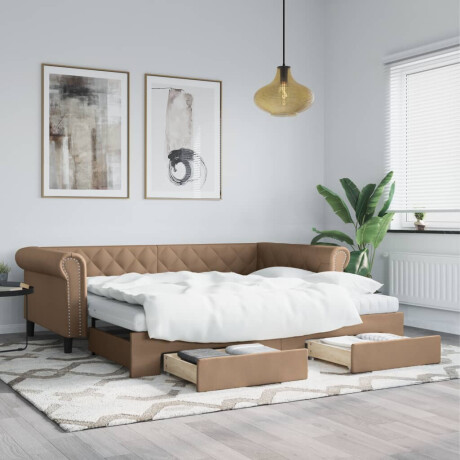 vidaXL Slaapbank met onderschuifbed en lades 90x200 cm kunstleer