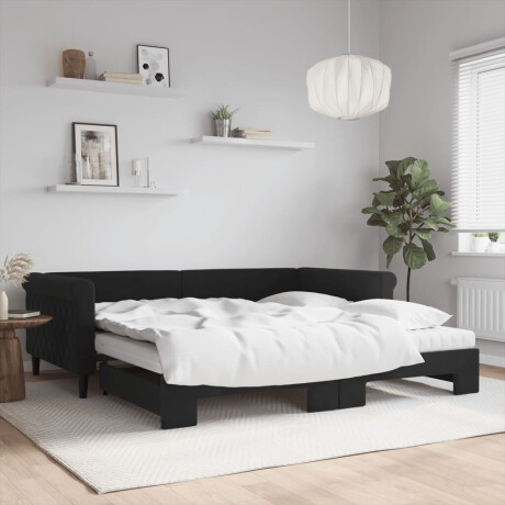 vidaXL Slaapbank onderschuifbed en matrassen 100x200 cm fluweel zwart