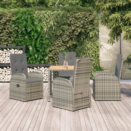 vidaXL 5-delige Tuinset met kussens poly rattan grijs
