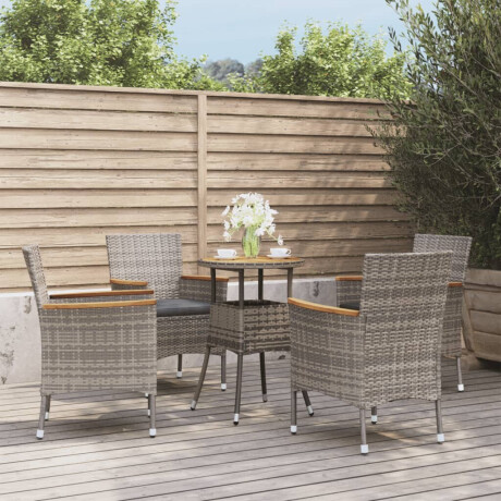 vidaXL 5-delige Bistroset met kussens poly rattan grijs