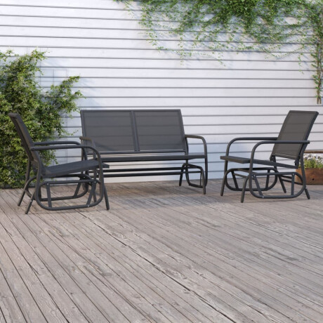 vidaXL 3-delige Loungeset schommel aluminium textileen zwart