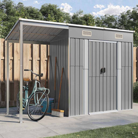 vidaXL Tuinhuis met verlengd dak lichtgrijs 277x107x181 cm staal