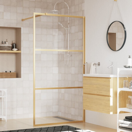 vidaXL Inloopdouchewand transparant 115x195 cm ESG-glas goudkleurig