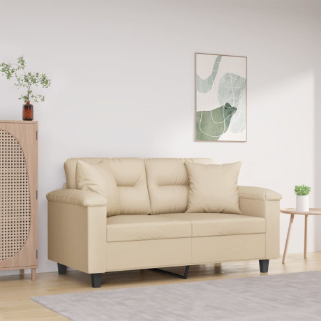 vidaXL Tweezitsbank met kussens 120 cm microvezelstof crèmekleurig
