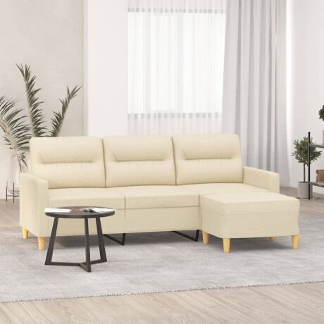 vidaXL Driezitsbank met voetenbank 180 cm stof crèmekleurig