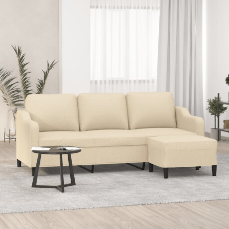 vidaXL Driezitsbank met voetenbank 180 cm stof crèmekleurig
