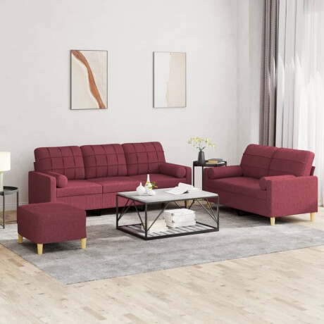 vidaXL 3-delige Loungeset met kussens stof wijnrood