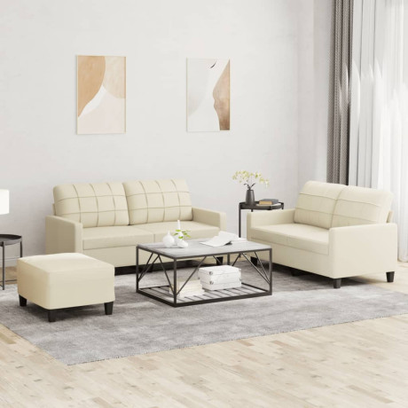 vidaXL 3-delige Loungeset met kussens kunstleer crème