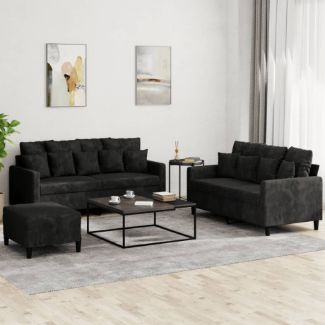 vidaXL 3-delige Loungeset met kussens fluweel zwart