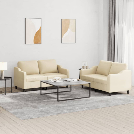 vidaXL 2-delige Loungeset met kussens stof crèmekleurig