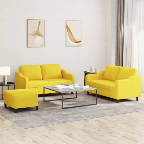vidaXL 3-delige Loungeset met kussens stof lichtgeel