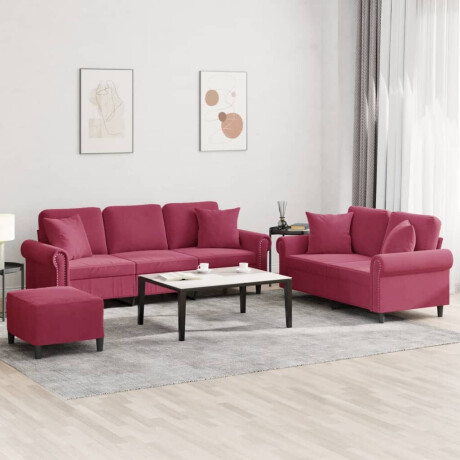 vidaXL 3-delige Loungeset met kussens fluweel wijnrood