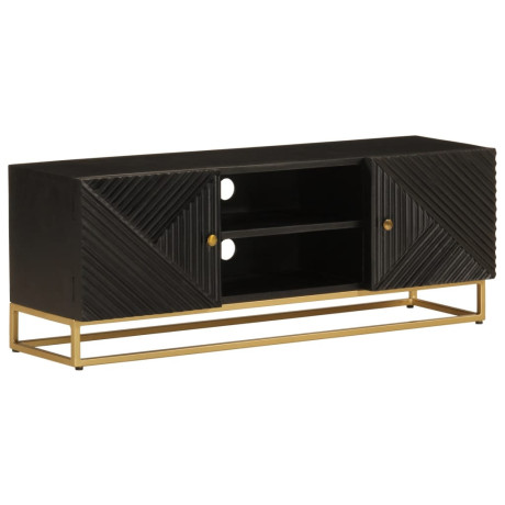 vidaXL Tv-meubel 110x30x40 cm massief mangohout en ijzer zwart