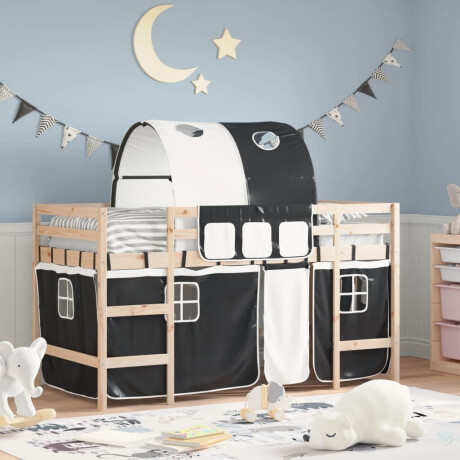 vidaXL Kinderhoogslaper met tunnel 80x200 cm grenenhout wit en zwart