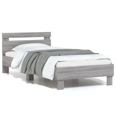 vidaXL Bedframe met hoofdeinde bewerkt hout grijs sonoma 90x200 cm