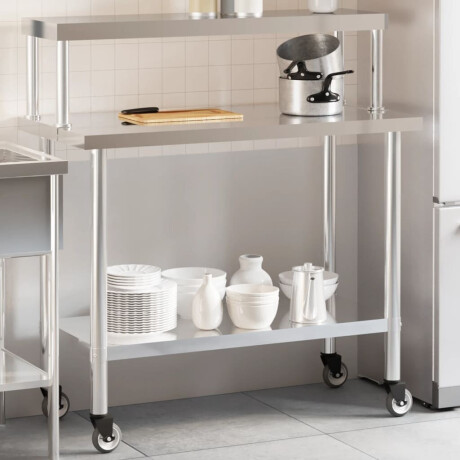 vidaXL Keukenwerktafel met bovenschap 110x55x120 cm roestvrij staal