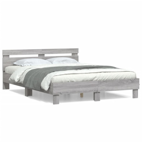 vidaXL Bedframe met hoofdeinde bewerkt hout grijs sonoma 140x190 cm