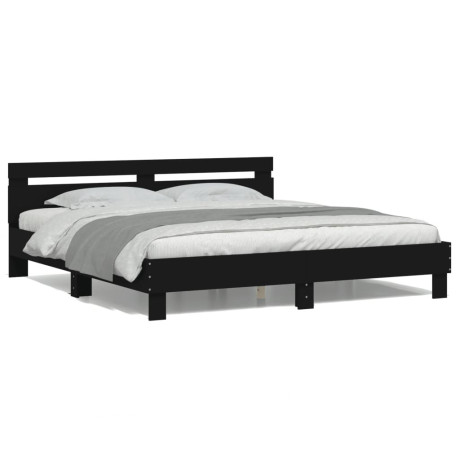vidaXL Bedframe met hoofdeinde en LED-verlichting zwart 200x200 cm