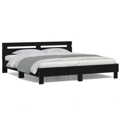 vidaXL Bedframe met hoofdeinde en LED-verlichting zwart 160x200 cm