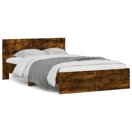 vidaXL Bedframe met hoofdeinde en LED gerookt eikenkleurig 135x190 cm