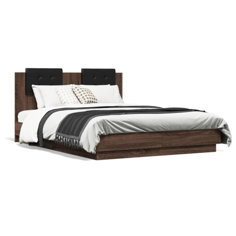 vidaXL Bedframe met hoofdbord en LED bruin eikenkleur 140x190 cm