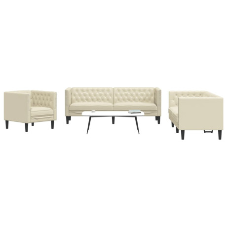 vidaXL 3-delige Loungeset Chesterfield-stijl kunstleer crèmekleurig