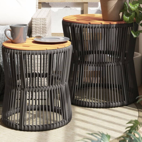 vidaXL Tuinbijzettafels 2 st met houten blad poly rattan grijs