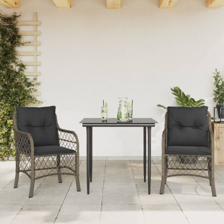 vidaXL 3-delige Bistroset met kussens poly rattan grijs