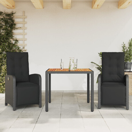 vidaXL 3-delige Bistroset met kussens poly rattan zwart