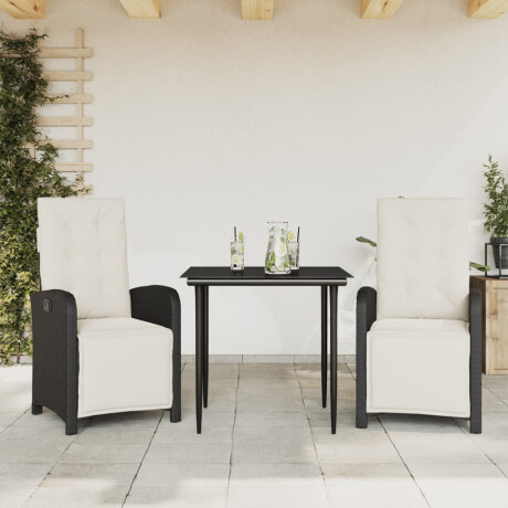 vidaXL 3-delige Bistroset met kussens poly rattan zwart
