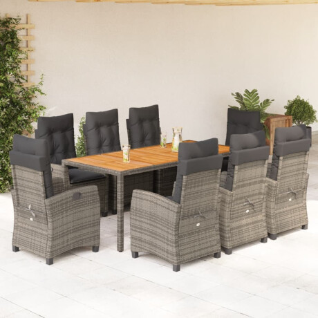vidaXL 9-delige Tuinset met kussens poly rattan grijs