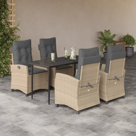 vidaXL 5-delige Tuinset met kussens poly rattan gemengd beige