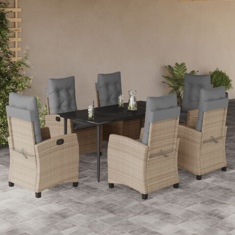vidaXL 7-delige Tuinset met kussens poly rattan gemengd beige