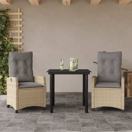vidaXL 3-delige Tuinset met kussens poly rattan gemengd beige