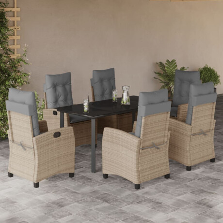 vidaXL 7-delige Tuinset met kussens poly rattan gemengd beige