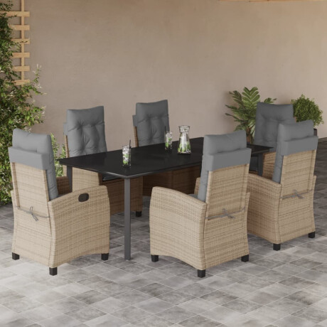 vidaXL 7-delige Tuinset met kussens poly rattan gemengd beige