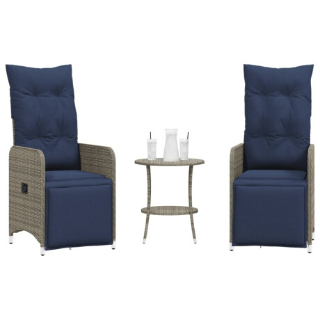 vidaXL Tuinstoelen 2 st verstelbaar met tafel poly rattan grijs