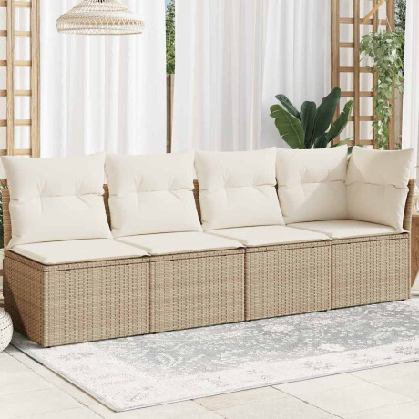 vidaXL Tuinbank 4-zits met kussens poly rattan beige
