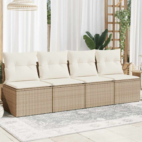 vidaXL Tuinbank 4-zits met kussens poly rattan beige