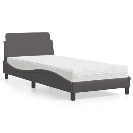 vidaXL Bed met matras kunstleer grijs 90x200 cm
