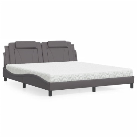 vidaXL Bed met matras kunstleer grijs 180x200 cm
