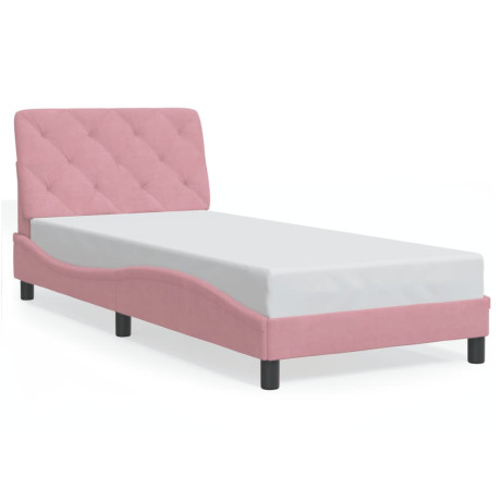 vidaXL Bedframe met LED-verlichting fluweel roze 90x200 cm