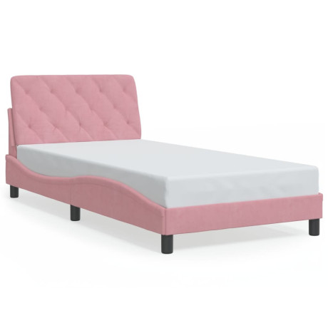 vidaXL Bedframe met LED zonder matras fluweel roze 100x200 cm