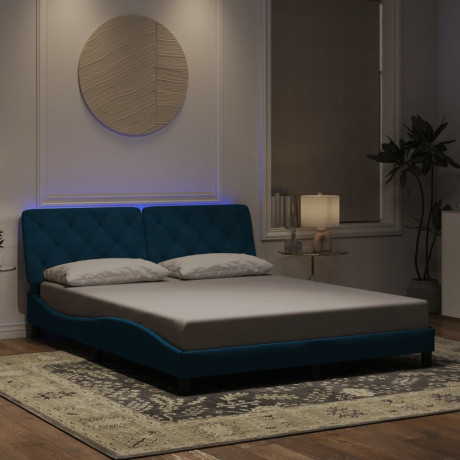 vidaXL Bedframe met LED-verlichting fluweel blauw 160x200 cm