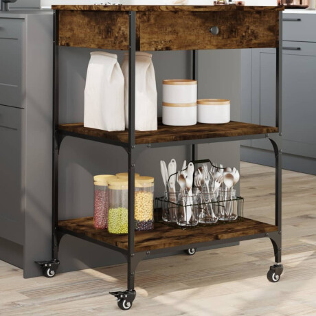 vidaXL Keukentrolley 60x48x89,5 cm bewerkt hout gerookt eikenkleurig