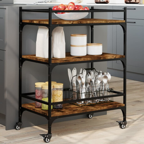 vidaXL Keukentrolley 65x40x86,5 cm bewerkt hout gerookt eikenkleurig