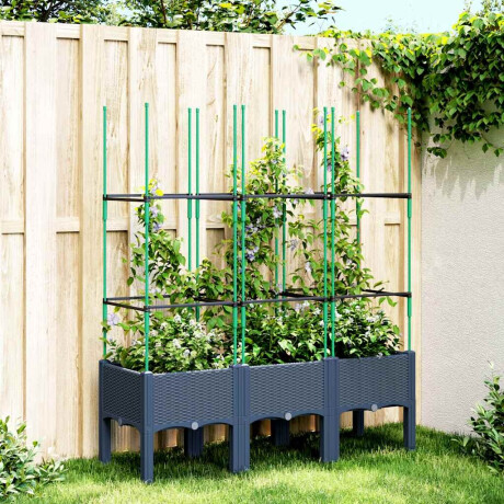 vidaXL Plantenbak met latwerk 120x40x142,5 cm polypropeen blauwgrijs